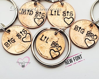 Big Sister, Little Sister, Big Brother, Little Brother, Customized Penny Keychain with Your Text , Unique Birthday Gift for Brother, Sister