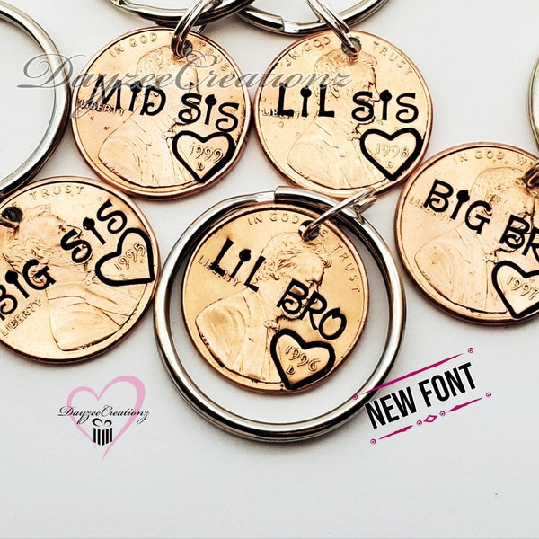 Big Sister, Little Sister, Big Brother, Little Brother, Customized Penny Keychain with Your Text , Unique Birthday Gift for Brother, Sister