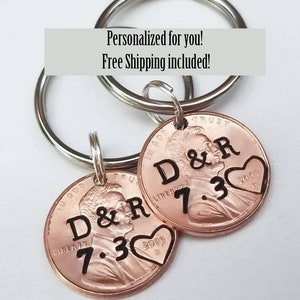 Anniversary Gift for Him, for Her, Customized Penny Keychain, for Men, Guys, Boyfriend, Girlfriend, Copper 7th, 1st Anniversary, Husband