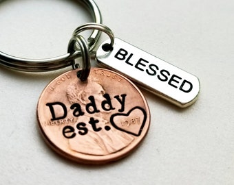 Personalized Valentine's Day Gift for Daddy, Penny Keychain, New Dad, First Father's Day, from Baby, from Child, Husband, from Daughter, Son