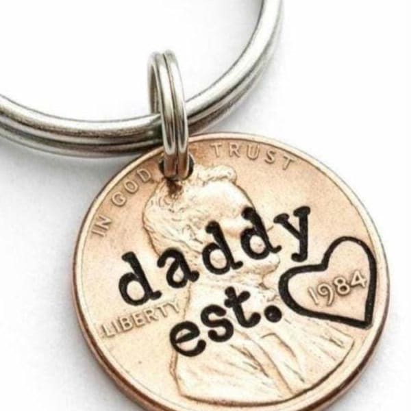 Personalized Valentine's Day Gift for Daddy, Penny Keychain, New Dad, First Father's Day, from Baby, from Child, Husband, from Daughter, Son
