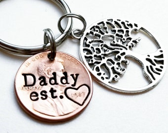 Daddy Est. Lucky Penny Keychain.  New Daddy Gift, Dad, Father's Day, Grandpa, Papa, Papi, First, from Child,Husband, Personalized, from Wife