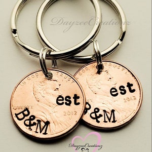 Personalized Valentine's Day Gift for Him, Anniversary Penny Keychain, Anniversary Gift for Men, Boyfriend, Girlfriend, Wife, Husband, Guy Pair (2) NO HEART