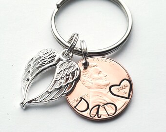 Custom Memorial Keychain • Angel Wings Penny Keychain for Loss of Loved ...