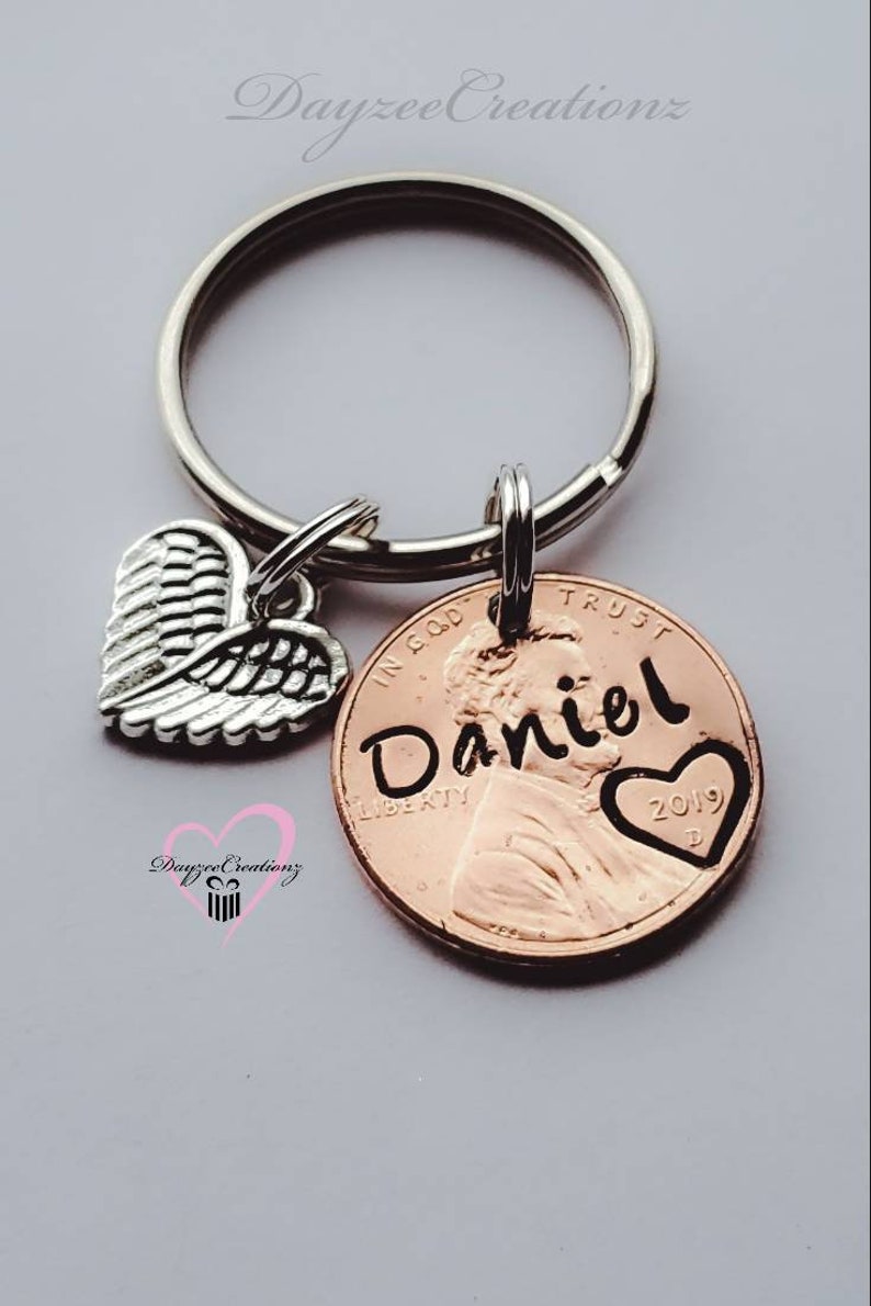 Dad Custom Penny From Heaven Memorial Keychain Rememberance Memorial Gift Sister Black Friday Cyber Monday Grandma Christmas Mom