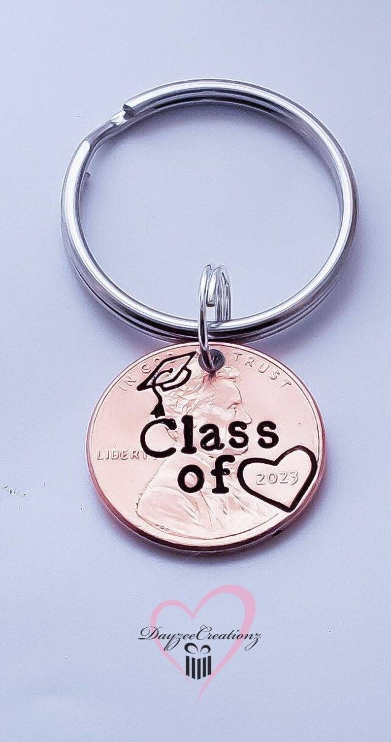 Personalized Graduation Penny Keychain, Class of 2024 , Gift, Her, Him, College, High School, Grad, Best Friend, Bulk, for Son, Daughter image 1
