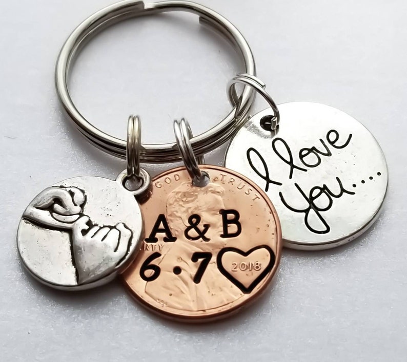 Personalized Penny Keychain Anniversary Gift for Men Etsy