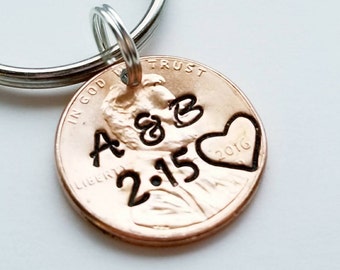 Personalized Lucky Penny Keychain, Anniversary Gift, Girlfriend, Boyfriend, Husband, Wife, Her, For Him, Couples,Parents, Valentine's Day