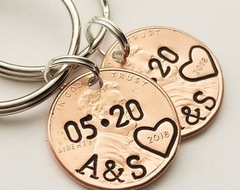 Unique Personalized Penny Keychain Gift | Wedding Anniversary | Hand Stamped - Engraved | Husband Gift | Dating Anniversary | Valentine Gift