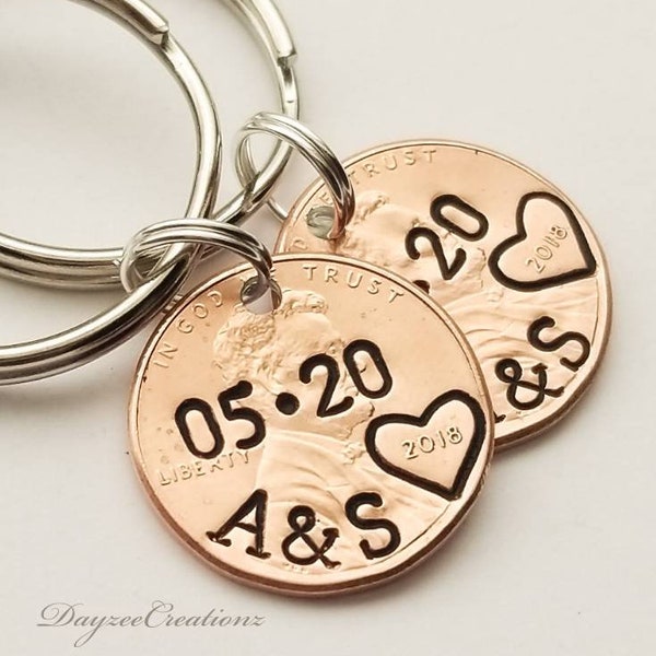 Unique Personalized Penny Keychain Gift | Wedding Anniversary | Hand Stamped - Engraved | Husband Gift | Dating Anniversary | Valentine Gift