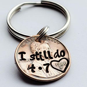 Copper Anniversary Gift, 7th Anniversary, Penny Keychain Personalized with "I still do" & Your Anniversary Date, For Husband or Wife, Unique