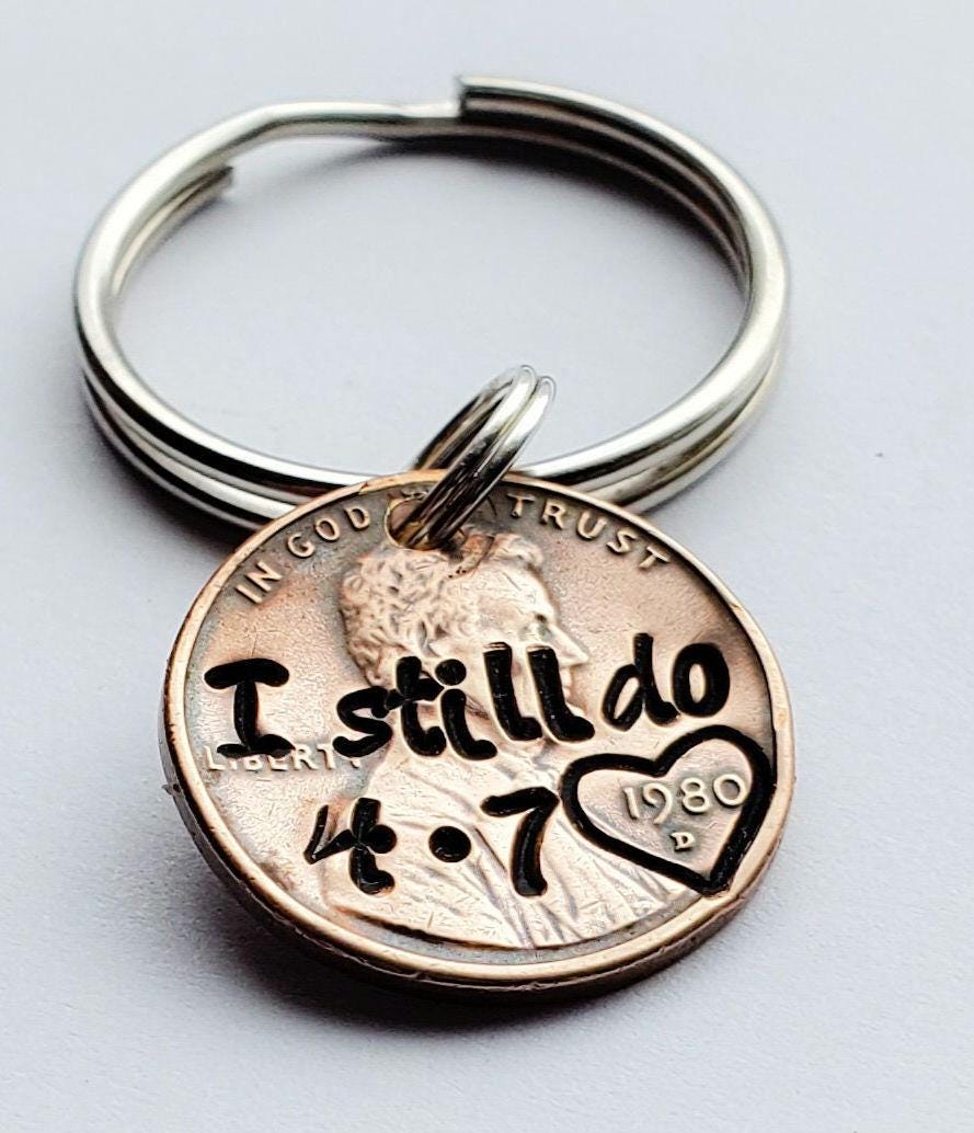 Copper Anniversary Gift, 7th Anniversary, Penny Keychain Personalized with "I still do" & Your Anniversary Date, For Husband or Wife, Unique