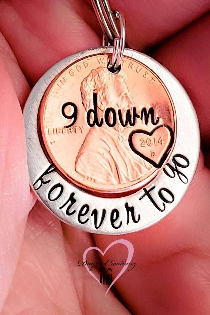 9th Anniversary Gift, Valentine's Day Gift for Him or Her, Forever to Go Penny Keychain, Personalized Custom Gift for Husband, Wife, 9 yr