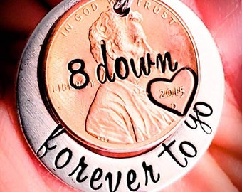 8 year Anniversary Gift, Valentine&#39;s Day Gift for Him or Her, Forever to Go Penny Keychain, Personalized Custom Gift for Husband, Wife, 8 yr