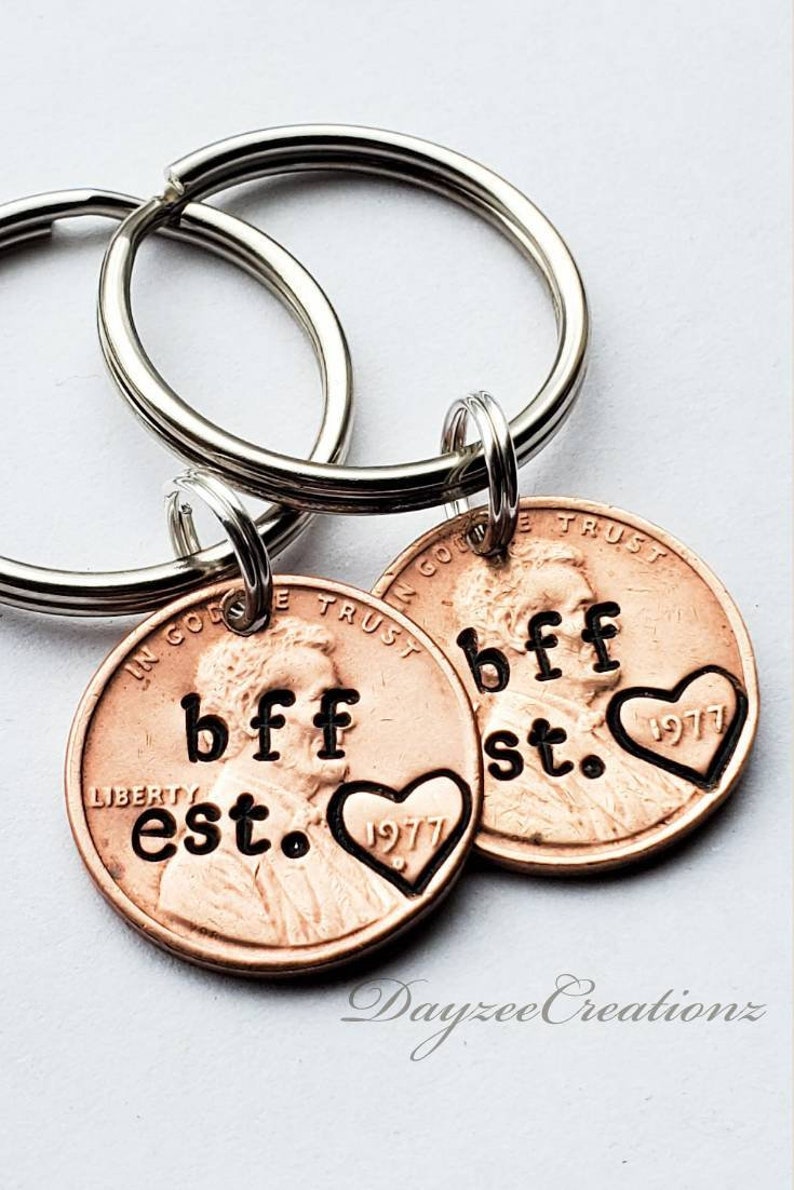 Custom Personalized Bff Penny Keychain, Best Friend Gift, Bff, Birthday, Bestie, For Her, Girlfriend, Women, Galentine, Valentine's Day Gift 