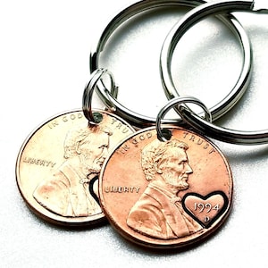 Valentine&#39;s Day gift for him or her. Lucky Penny Keychain. Boyfriend anniversary gift. Husband Gift 7th copper Anniversary .