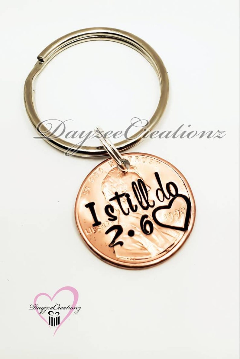 I Still Do Penny Keychain, Anniversary or Valentine's Day Gift for Husband or Wife, Personalized with Your Wedding Date Stamped, Unique Gift Single keychain