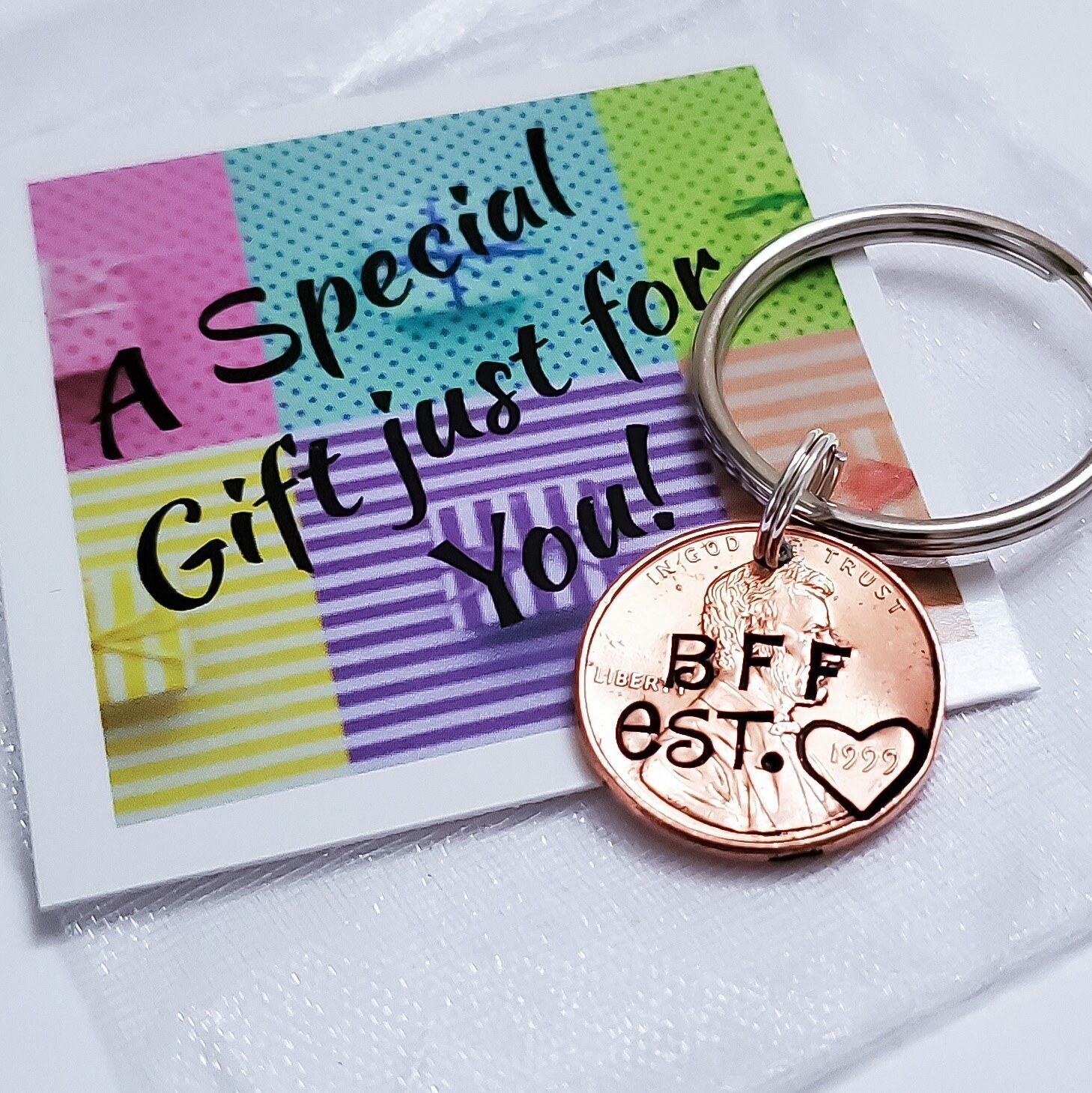 Gift for Best Friend | Personalized Penny Keychain | Stamped with Your Text | Customizable Birthday Present for Him or Her | Christmas Gift