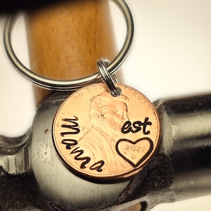 Personalized Penny Keychain Gift for Mother's Day, Present for Mom from Child | Custom Stamped with Your Text | Unique Keepsake from kids