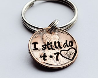 Copper Anniversary Gift, 7th Anniversary, Penny Keychain Personalized with "I still do" & Your Anniversary Date, For Husband or Wife, Unique