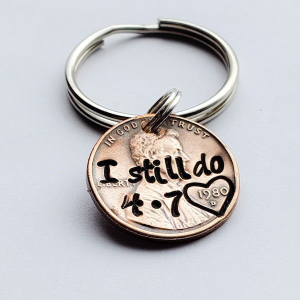 Copper Anniversary Gift, 7th Anniversary, Penny Keychain Personalized with "I still do" & Your Anniversary Date, For Husband or Wife, Unique