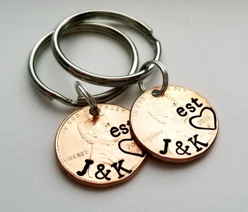 Personalized Valentine's Day Gift for Him, Anniversary Penny Keychain, Anniversary Gift for Men, Boyfriend, Girlfriend, Wife, Husband, Guy image 1