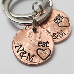 Personalized Penny Keychain, Anniversary Gift, Valentine's Day Keepsake