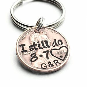 Copper Anniversary Gift, 7th Anniversary, Penny Keychain Personalized with "I still do" & Your Anniversary Date, For Husband or Wife, Unique