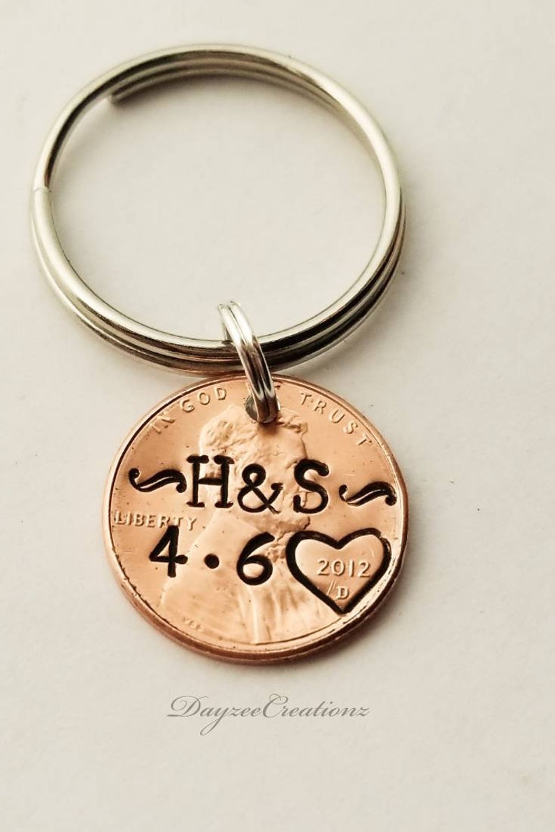 Personalized Penny Keychain Anniversary Gift Gift for Him Etsy