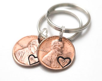 Lucky Penny Keychain | Heart Around Year | Real U.S. Penny Keychain | Personalized Birth Year Gift | Anniversary