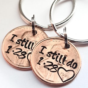 Wedding Anniversary Keychain, I still do Penny Keychain with Anniversary Date, Copper 7th Anniversary, 7 Year Anniversary Gift for Husband