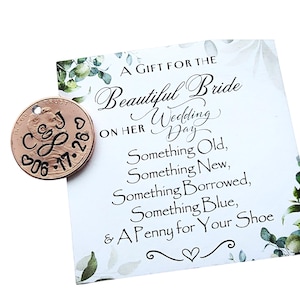 Lucky Wedding Penny Charm for Bride's Shoe, Bride Wedding gift from Maid of honor Something Borrowed Something Blue Bride gift  Wedding Day