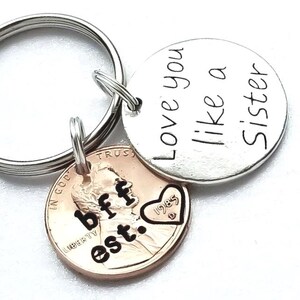 Personalized Best Friend Penny Keychain, Love You Like Sister Charm