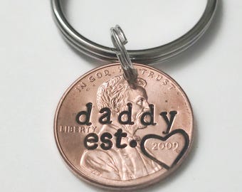 Personalized Valentine's Day Gift for Daddy, Penny Keychain, New Dad, First Father's Day, from Baby, from Child, Husband, from Daughter, Son