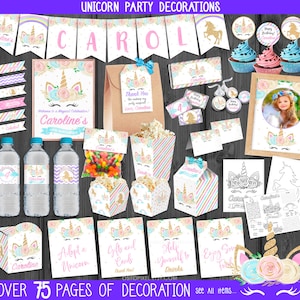 Unicorn Party Decorations, Personalized, Party Package, Birthday Bundle, Decorations Printable Templates Rainbow Unicorn Glitter StudioPanda