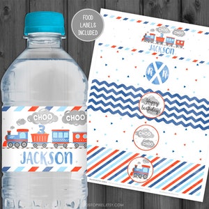 Train Water Bottle Labels, Personalized, Train Favors, Train Supplies, Labels, Printable Template, Steam Engine Choo Choo Chugga StudioPanda