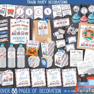 Train Party Decorations, Personalized, Party Package, Birthday Bundle, Decorations Printable Templates, Steam Engine Choo Chugga StudioPanda