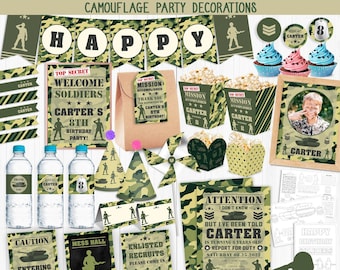 Camouflage Party Decorations, Personalized, Camo Bundle, Army Decoration, Military Deco, Soldier Party, COD Invitation