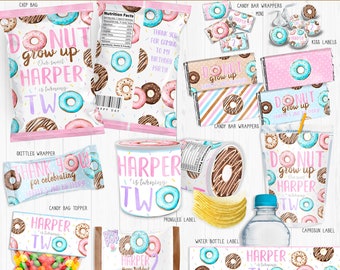 Donut Candy Wrappers, Personalized, Donut Wrappers, Donut Chip Bag, Donut Capri Sun, Krispies, Pringles, Sprinkles, Sweet One, Doughnuts
