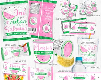 Watermelon Candy Wrappers, Personalized, Watermelon Chip Bag, Watermelon Capri Sun Krispies Pringles One In A Melon First Birthday Pool