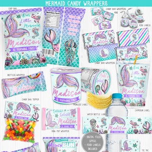 Mermaid Candy Wrappers, Personalized, Little Mermaid, Mermaid Chip Bag, Mermaid Capri Sun, Krispies Pringles, Under The Sea, Pool Party