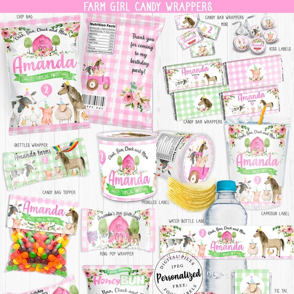 Farm Girl Candy Wrappers, Personalized, Farm Bundle, Farm Decoration, Animals Farm, Chip Bag Farm, Capri Sun Farm, Mini Chips Farm, Krispies