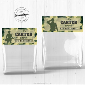 Camouflage Bag Toppers, Personalized, Camo Label, Army Decoration, Military Deco, Soldier Party, COD, Soldier Favor, Military Label