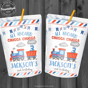 Train Capri Sun, Personalized, Train Juice Pouch, Train Decoration, Train Wrapper, Steam Engine, Choo, Chugga, Train Favor, Train Party
