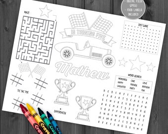 Race Car Activity And Coloring Pages, Personalized, Racing Activity, Car Game, Car Birthday Party, Vintage Car, Retro Car, Racing, Raceway