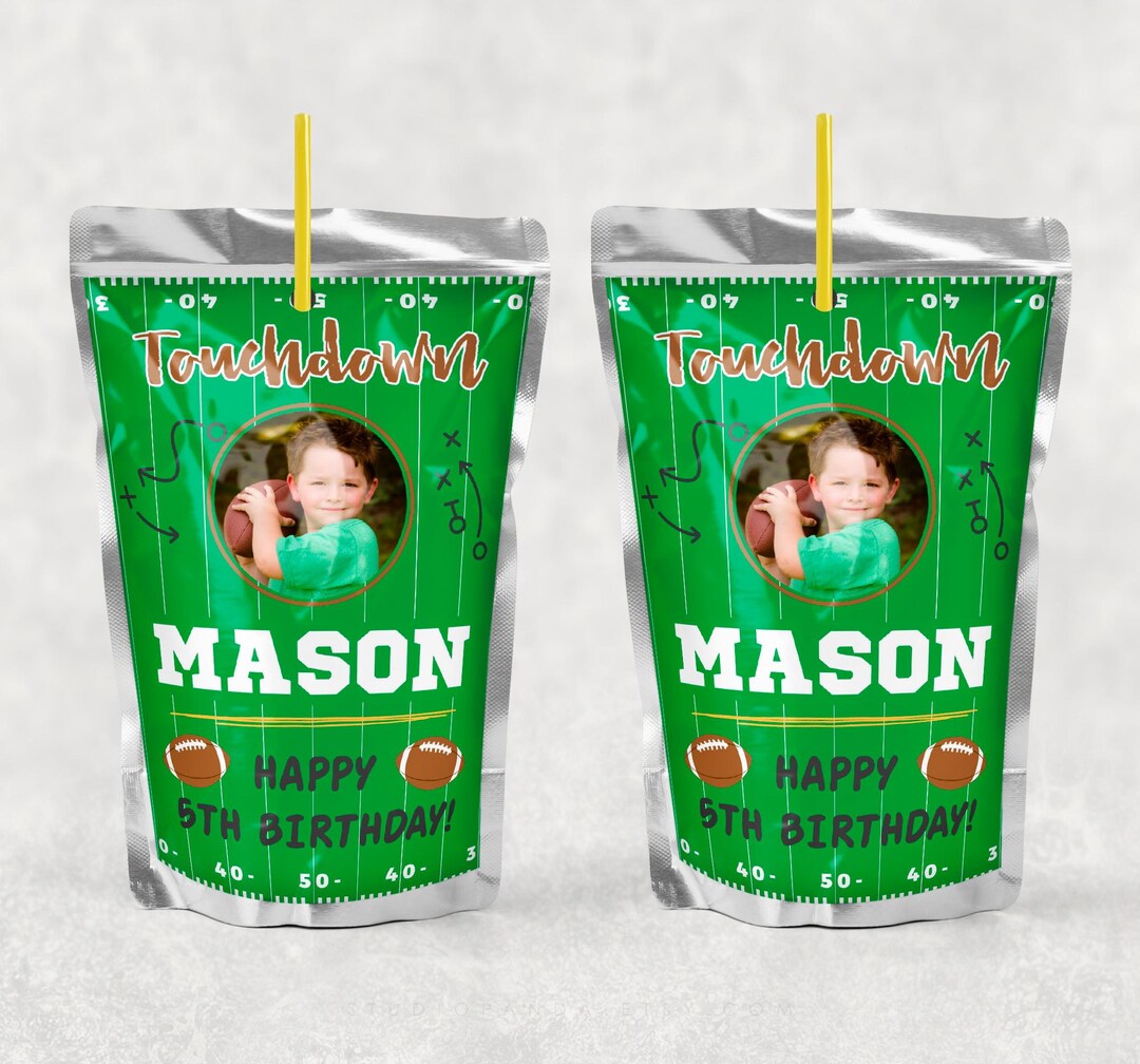 Touchdown Juice Football Juice Label With Photo, Personalized, Football Juice Pouch ...