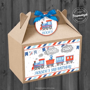 Train Gable Box Label, Personalized, Train Birthday, Train Decoration, Train Wrapper, Steam Engine, Choo, Chugga, Train Favor, Train Party