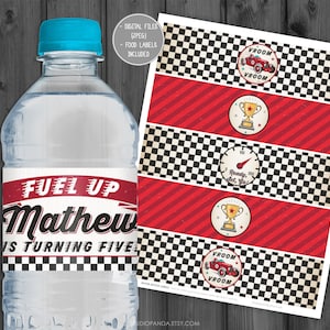 Race Car Water Bottle Labels, Personalized, Car Labels, Car Tags, Car Favor, Car Decoration, Vintage Car, Retro Car, Racing, Raceway