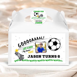 Soccer Gable Box Label With Photo, Personalized, Soccer Label, Soccer Favor, Soccer Treat, Soccer Gable Box, Sports Gable Box, SC1