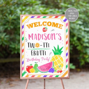 Two Tti Frutti Welcome Sign, Personalized, Tutti Frutti Twotti Background Poster Backdrop Sign Pineapple Watermelon Strawberry Summer Fruit